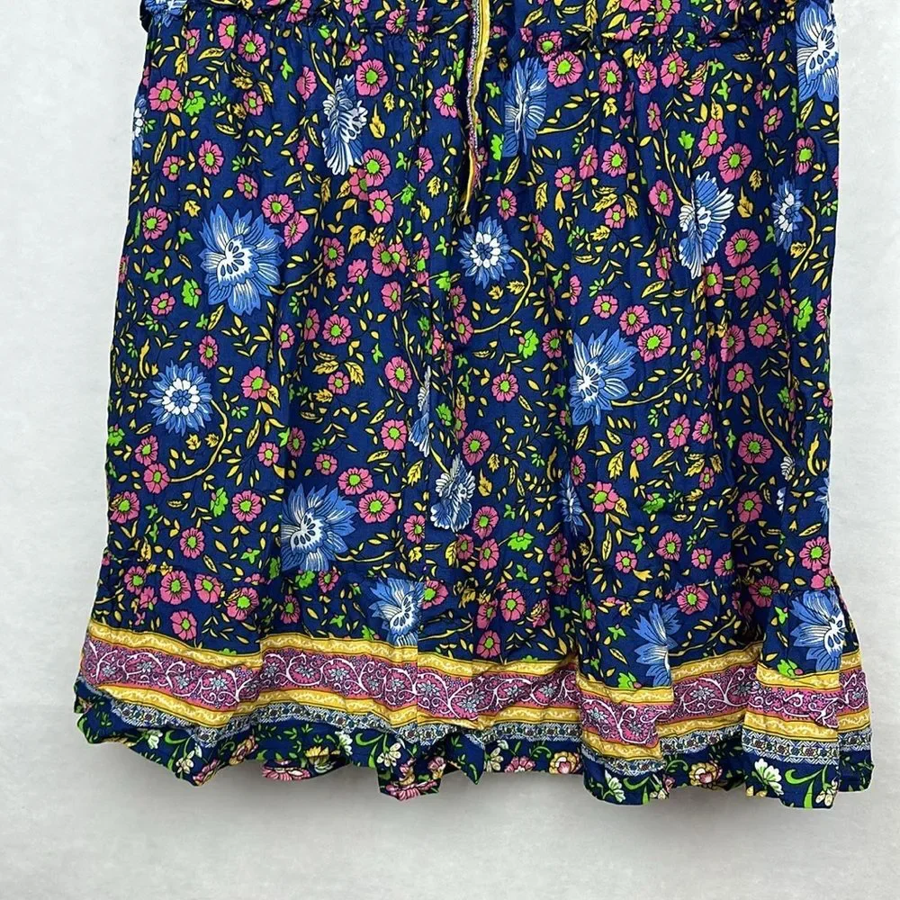 NWT Aly Daly Naxi Skirt Floral Print Navy background, pink/Yellow flower Sz S